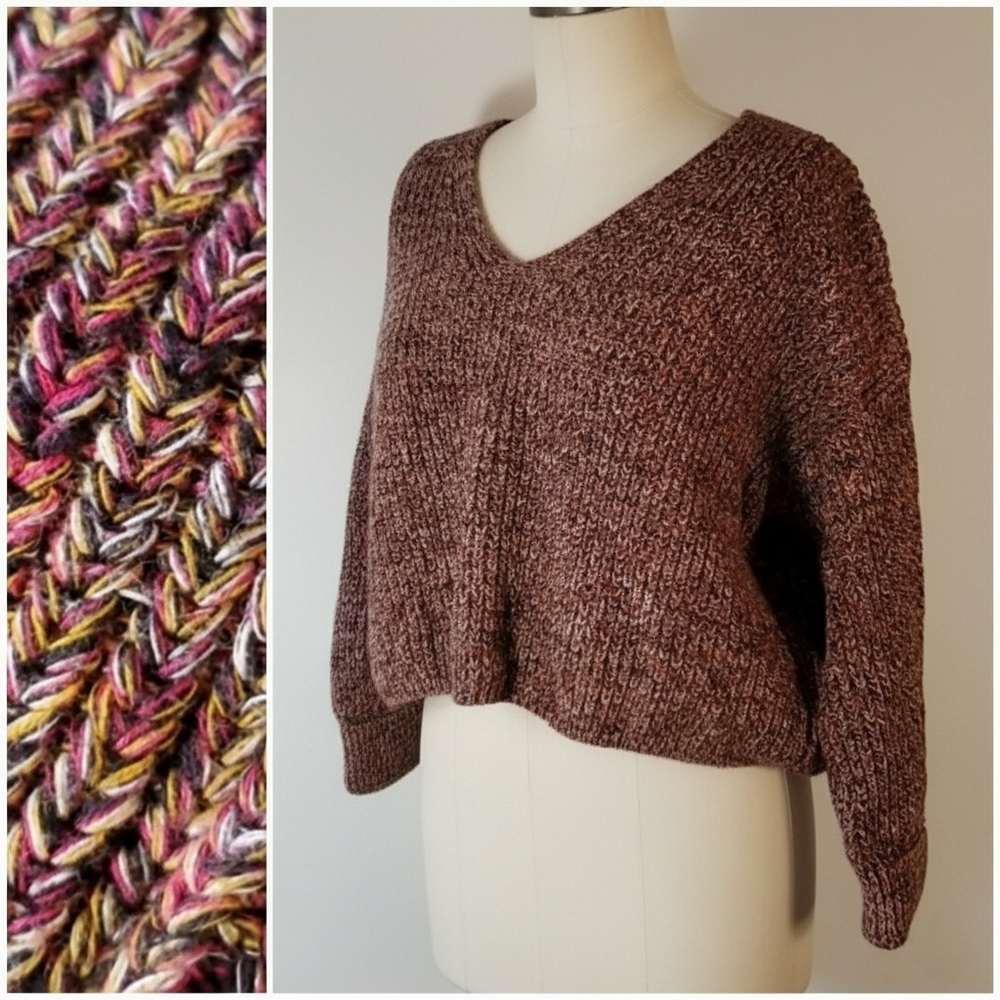 French Connection Size S/M Sweater Oversized Knit Multi-Color Cotton Cropped